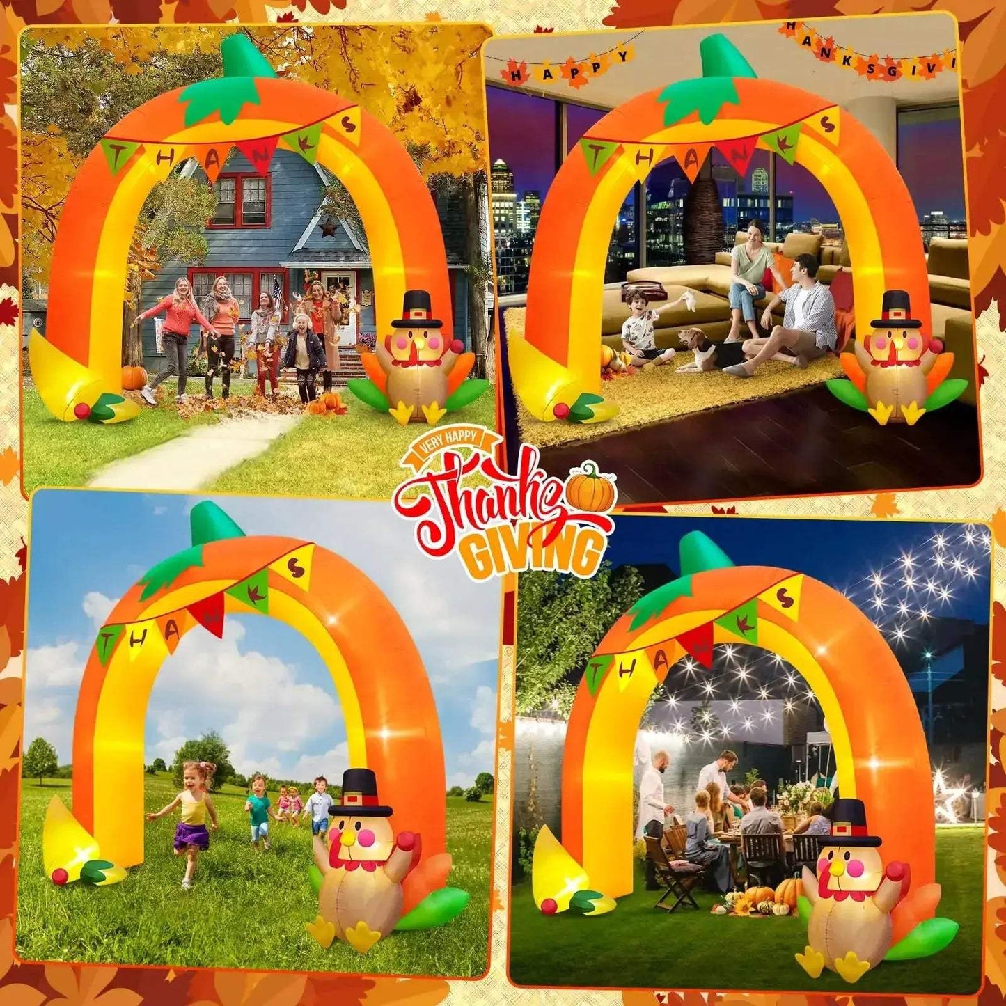 Ten Foot Giant Thanksgiving Pumpkin Arch Inflatable With LEDs - ToylandEU