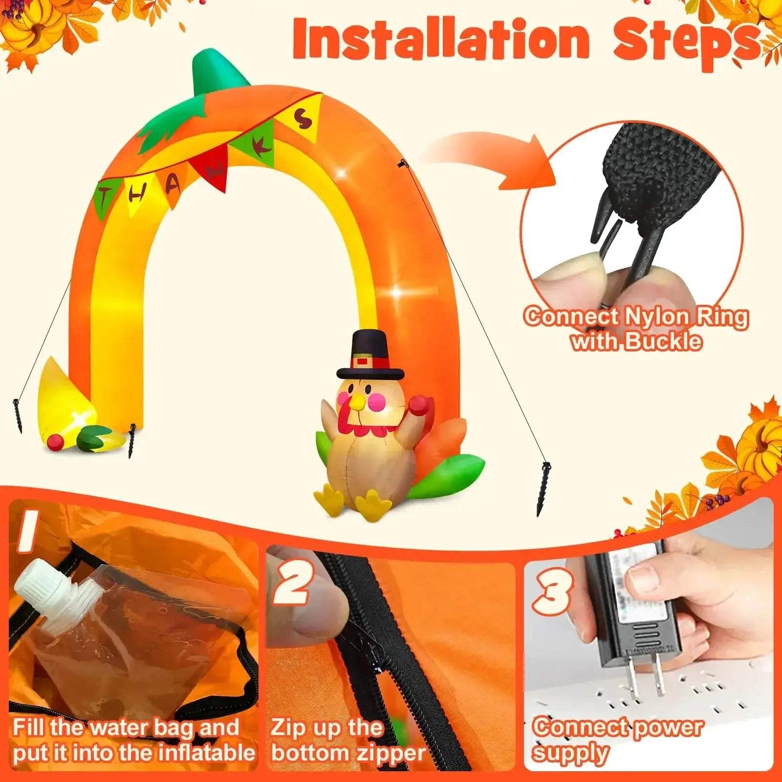Ten Foot Giant Thanksgiving Pumpkin Arch Inflatable With LEDs - ToylandEU