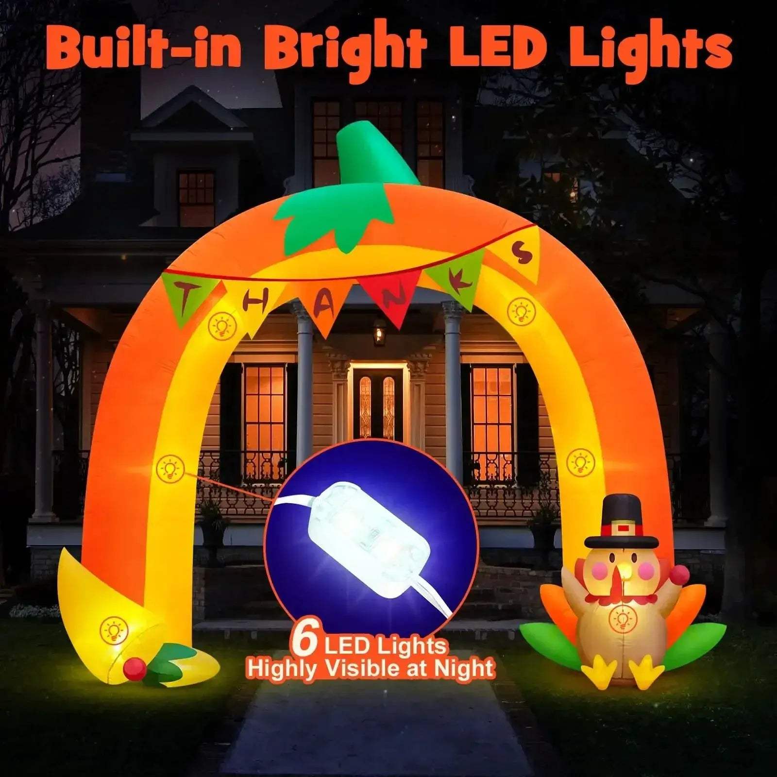 Ten Foot Giant Thanksgiving Pumpkin Arch Inflatable With LEDs - ToylandEU