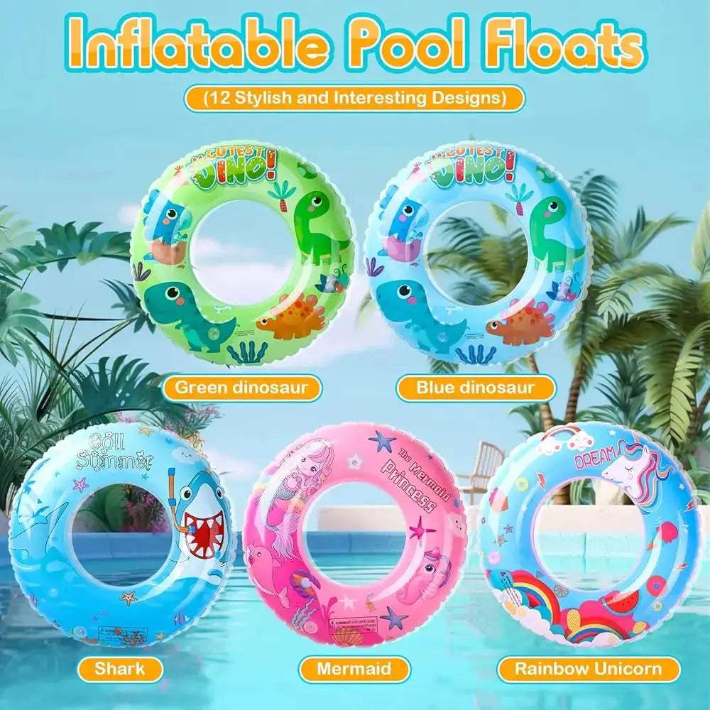 10 Pcs Inflatable Pool Floats Tubes Swim Ring Floaties Pool Tube Dinosaur Sea Animal Fruit Mermaid Unicorn Swim Rings for Ad - ToylandEU