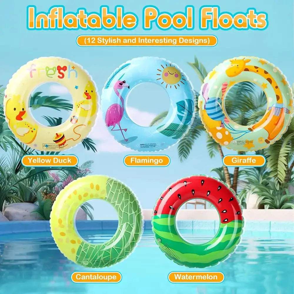 10 Pcs Inflatable Pool Floats Tubes Swim Ring Floaties Pool Tube Dinosaur Sea Animal Fruit Mermaid Unicorn Swim Rings for Ad - ToylandEU