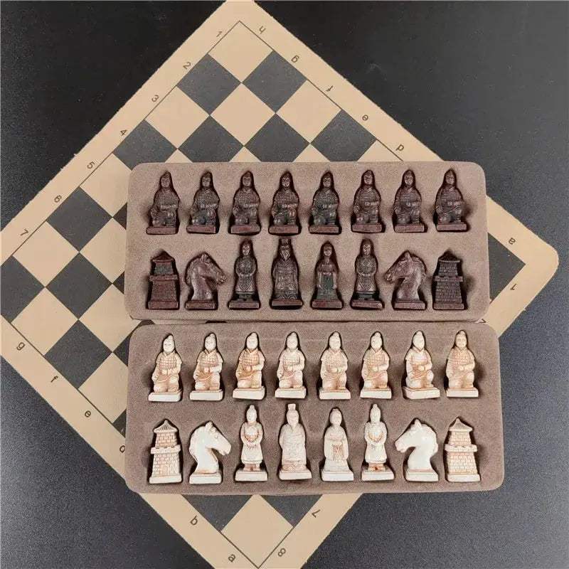 Terra Cotta Warriors Chess Set With Leather Board Portable - ToylandEU