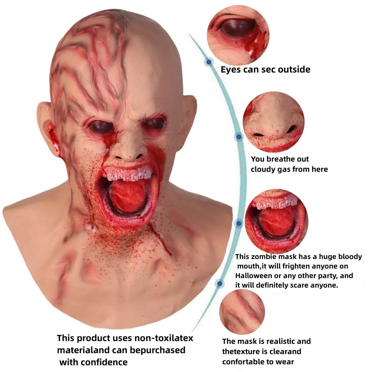 Terrifying Halloween Mask Latex Zombie Full Head For Adults - ToylandEU