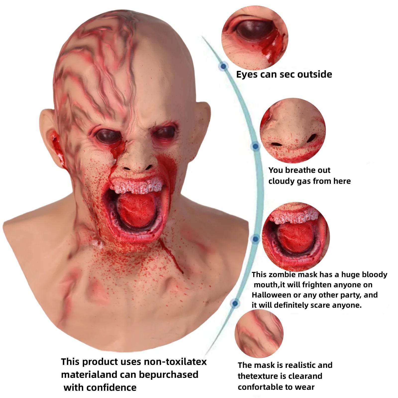 Terrifying Halloween Mask Latex Zombie Full Head For Adults - ToylandEU