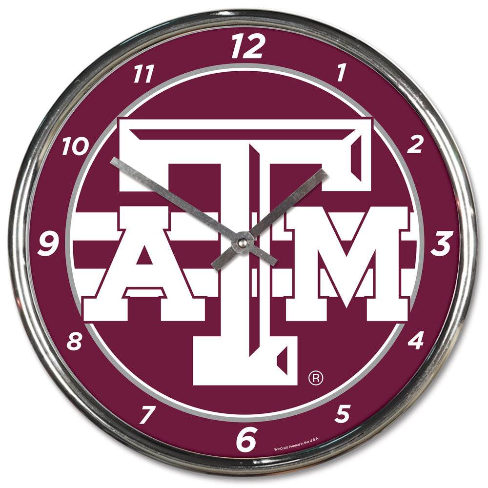 Texas A M Aggies Round Chrome Wall Clock Retro Classic - ToylandEU