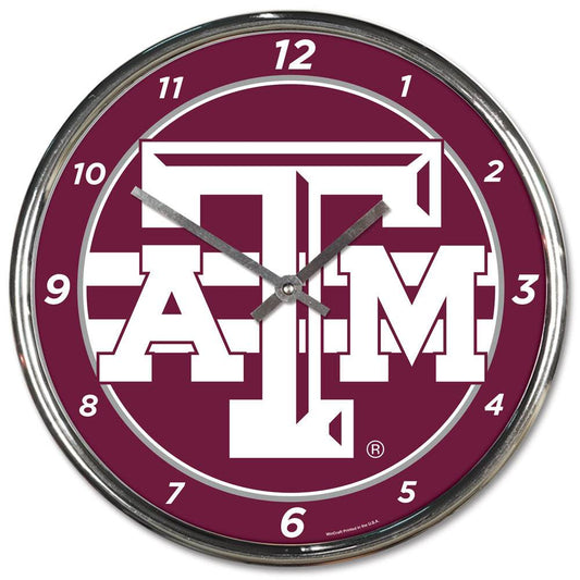 Texas A M Aggies Round Chrome Wall Clock Retro Classic - ToylandEU