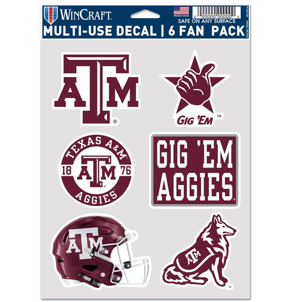 Texas AM Aggies Decal Set Six Pack Multi Use Fan Decals - ToylandEU