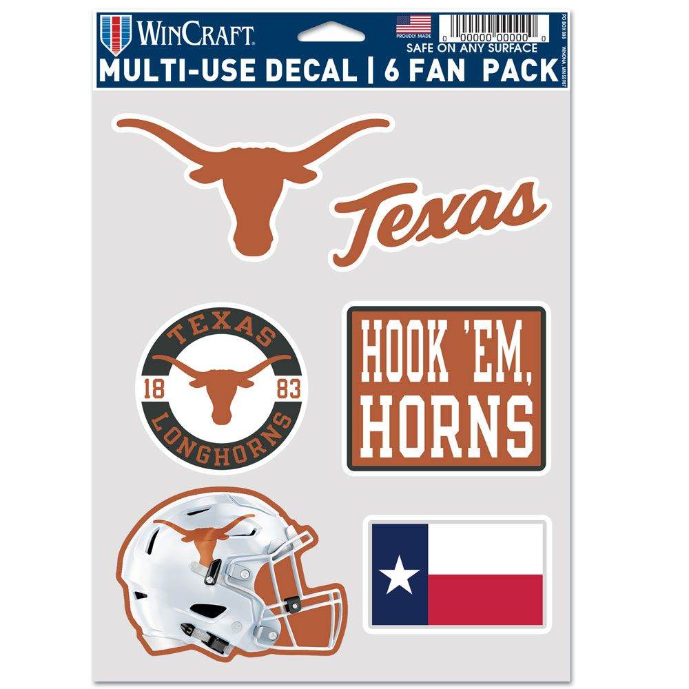 Texas Longhorns Decal Multi Use Fan 6 Pack For Cars Windows - ToylandEU