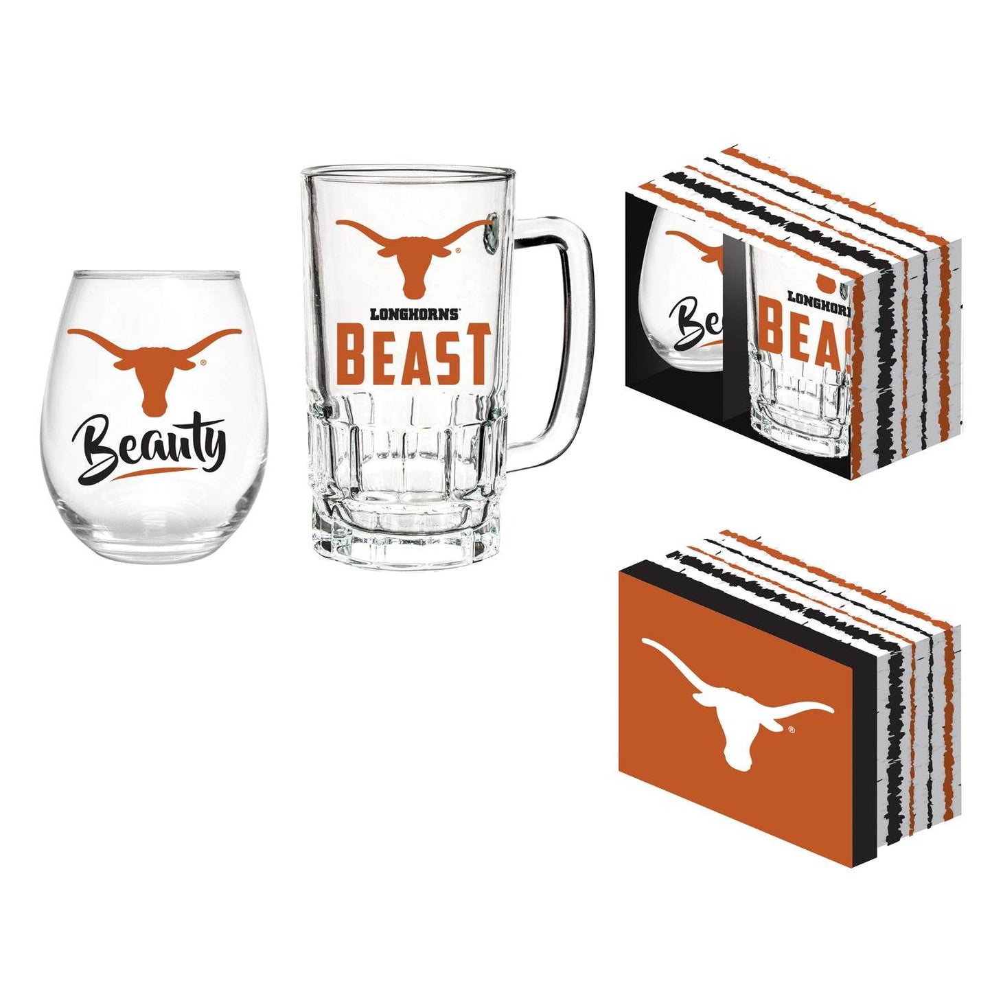 Texas Longhorns Drink Set Boxed 17oz Stemless Glass - ToylandEU