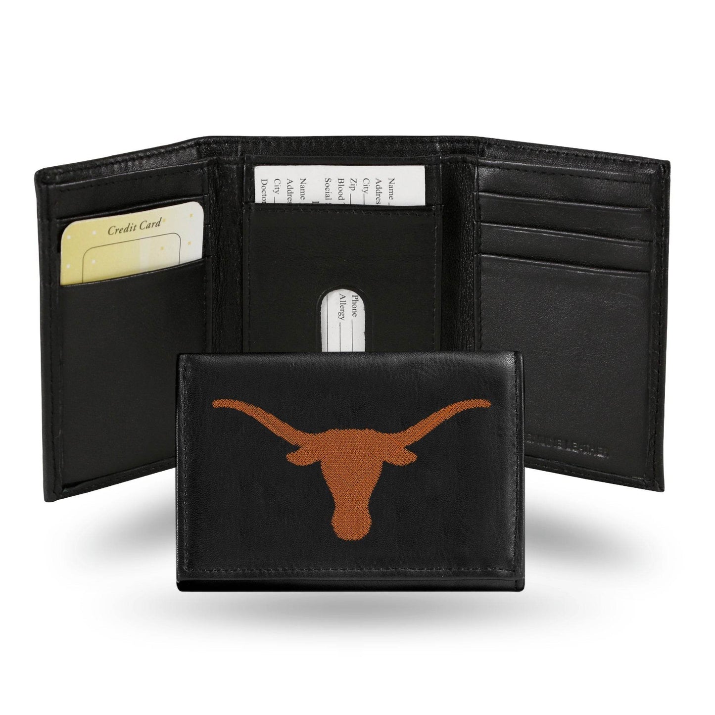 Texas Longhorns Leather Trifold Wallet Embroidered Logo - ToylandEU