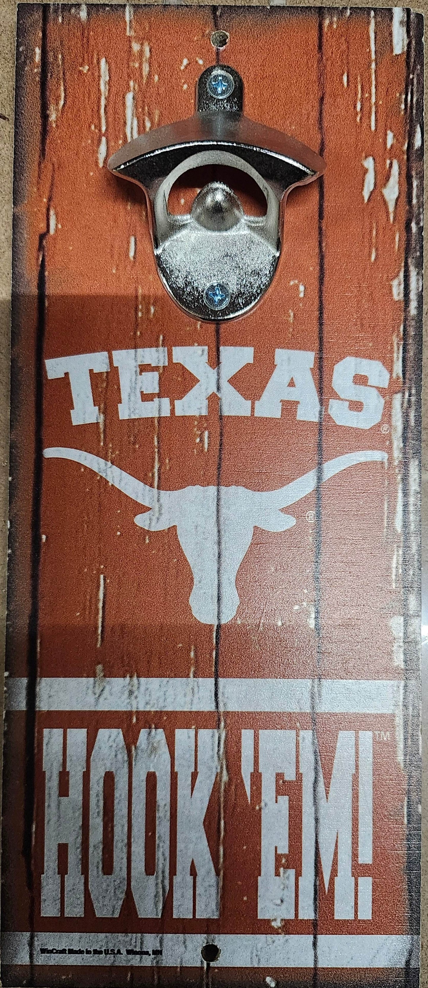 Texas Longhorns Wood Sign Bottle Opener Slogan Decor - ToylandEU