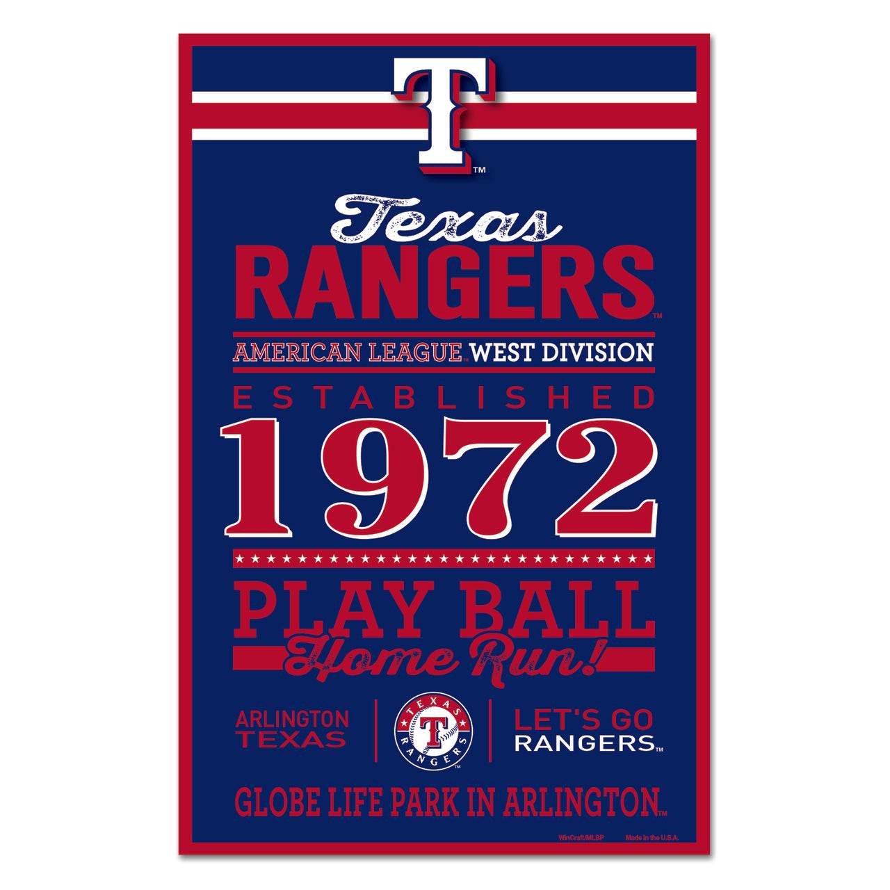 Texas Rangers 11x17 Wood Sign With Established Date - ToylandEU