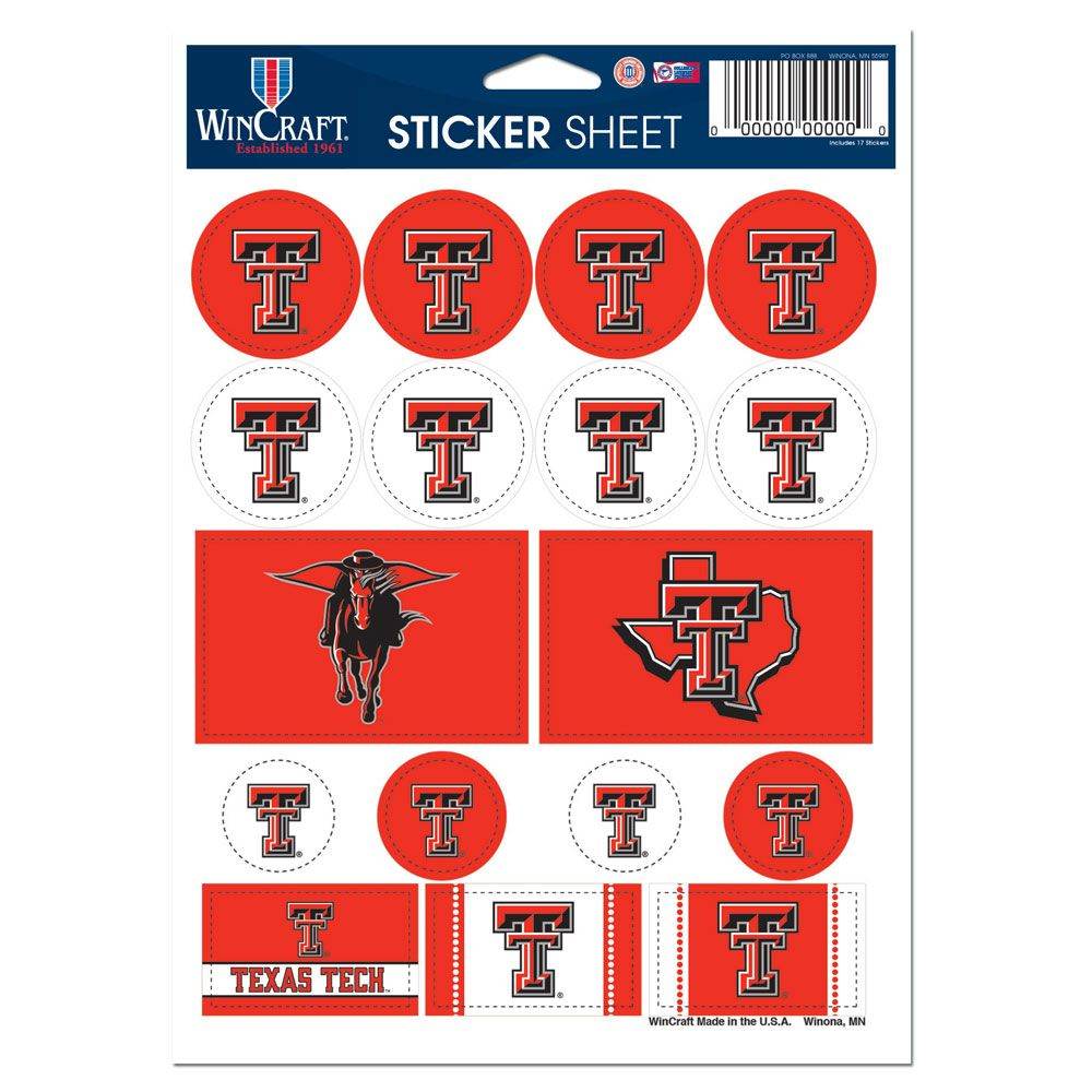 Texas Tech Red Raiders Vinyl Decal Sheet 5x7 Sticker - ToylandEU