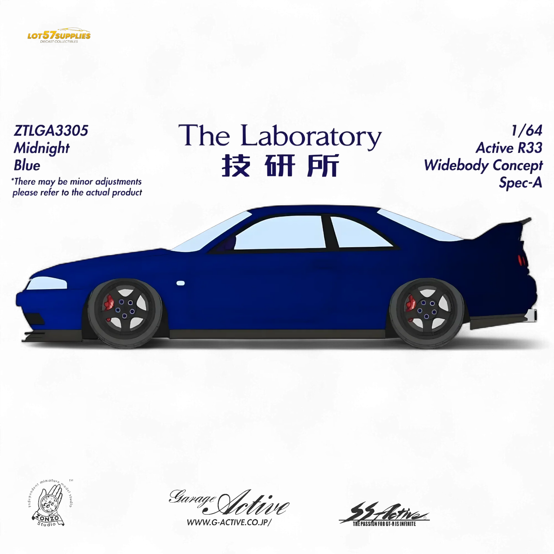 (Pre-Order) The Laboratory x ZONZO Nissan R33 Widebody Concept Spec-A - Metallic Midnight Blue 1/64 - ToylandEU