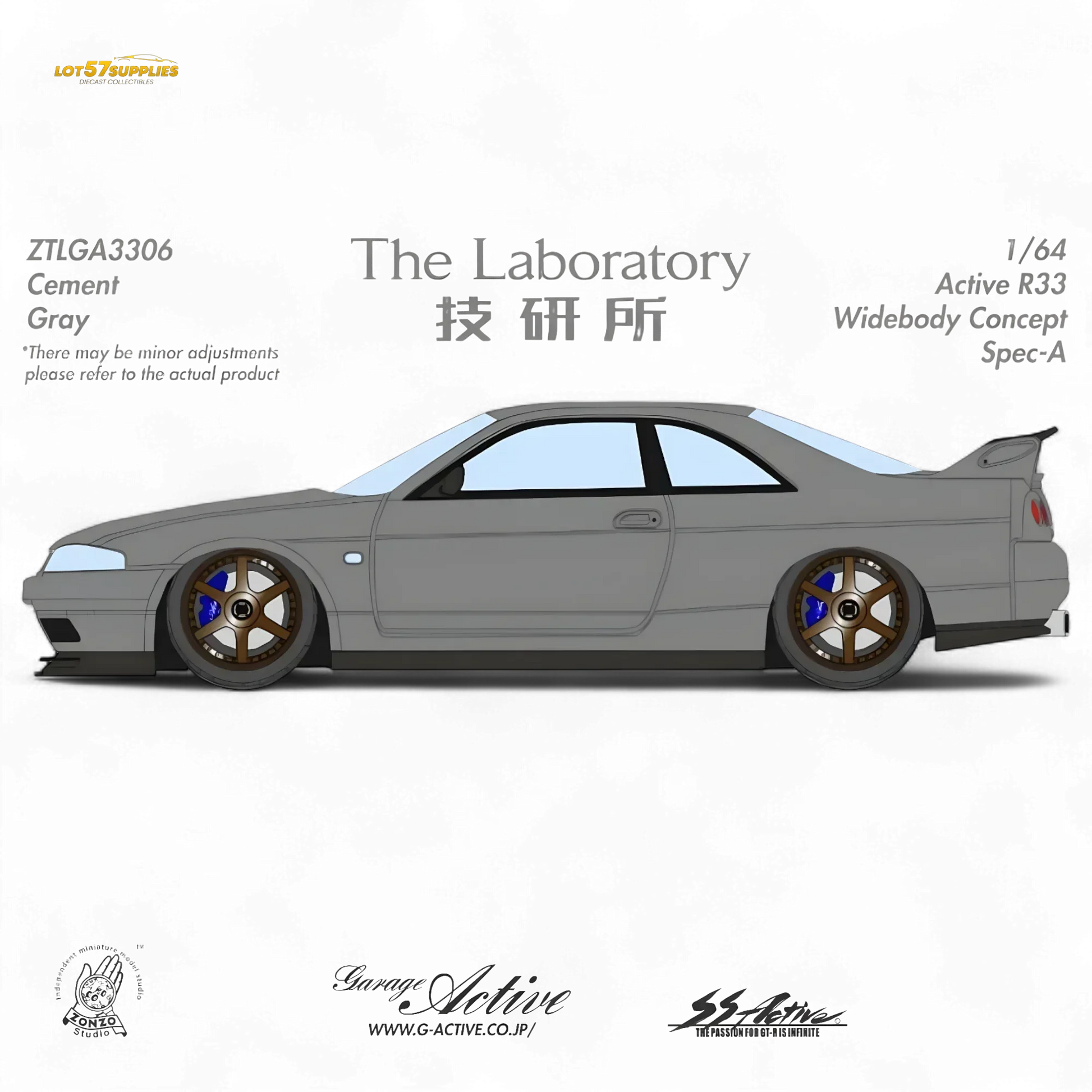 (Pre-Order) The Laboratory x ZONZO Nissan R33 Widebody Concept Spec-A - Cement Gray 1/64 - ToylandEU