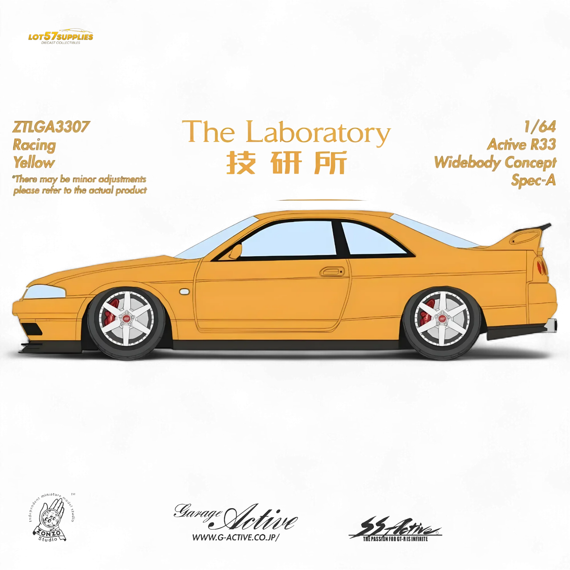 (Pre-Order) The Laboratory x ZONZO Nissan R33 Widebody Concept Spec-A - Racing Yellow 1/64 - ToylandEU