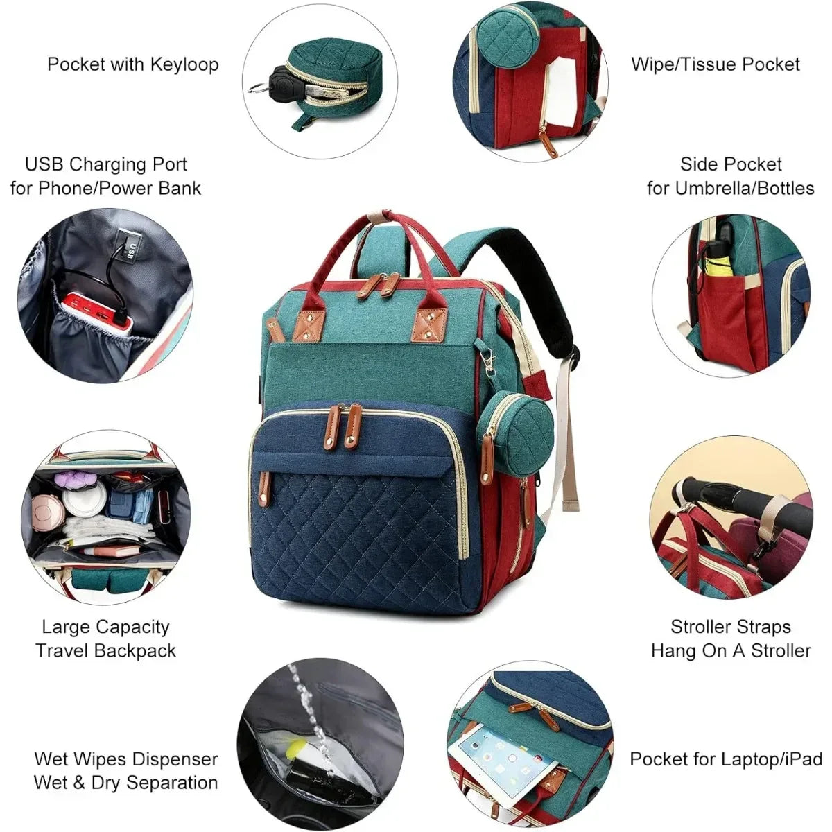 Three In One Diaper Bag Backpack With Foldable Changing Pad - ToylandEU