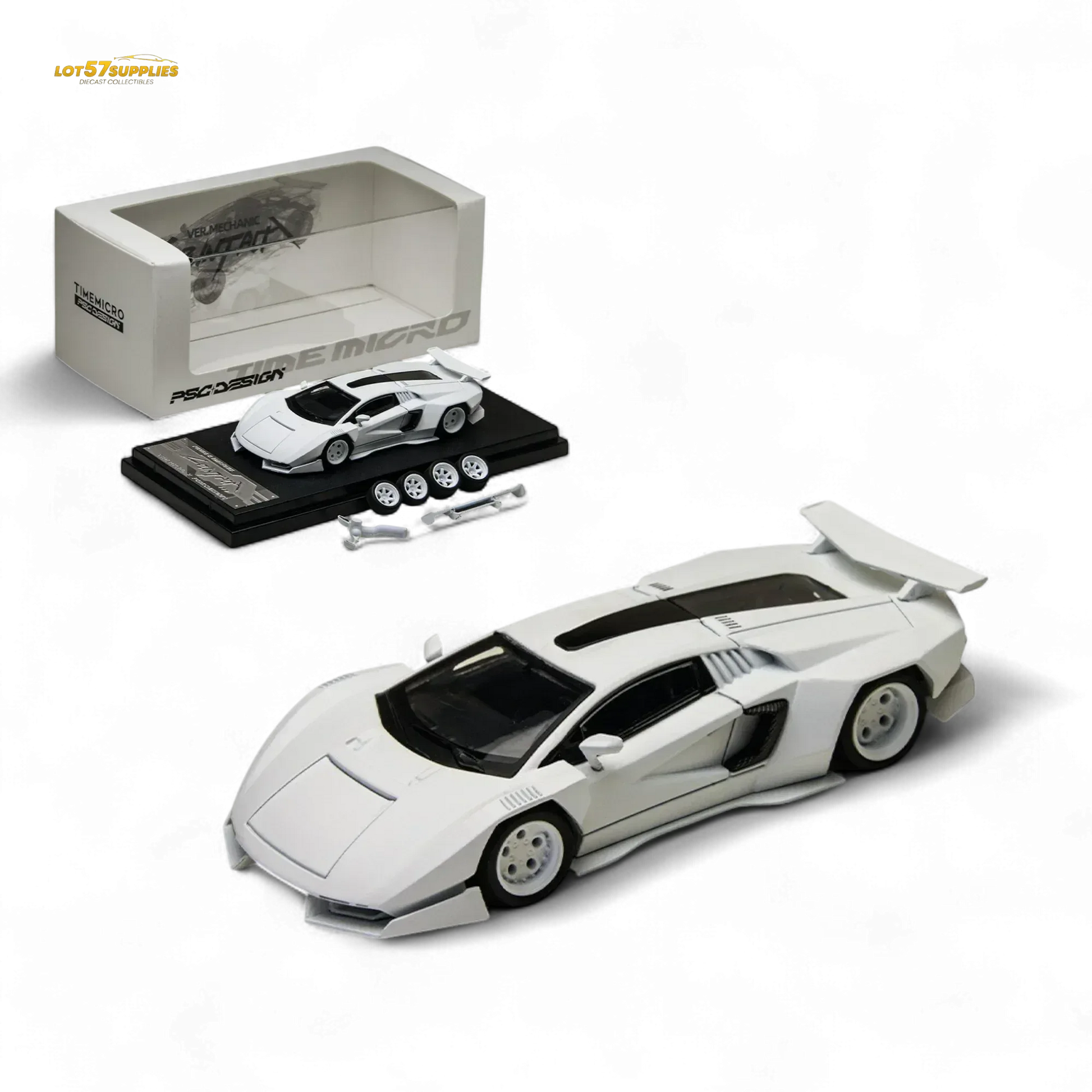 TimeMicro × PSC DESIGN 1/64 Countach V Ver. Mechanic PSC - White 1:64 - ToylandEU