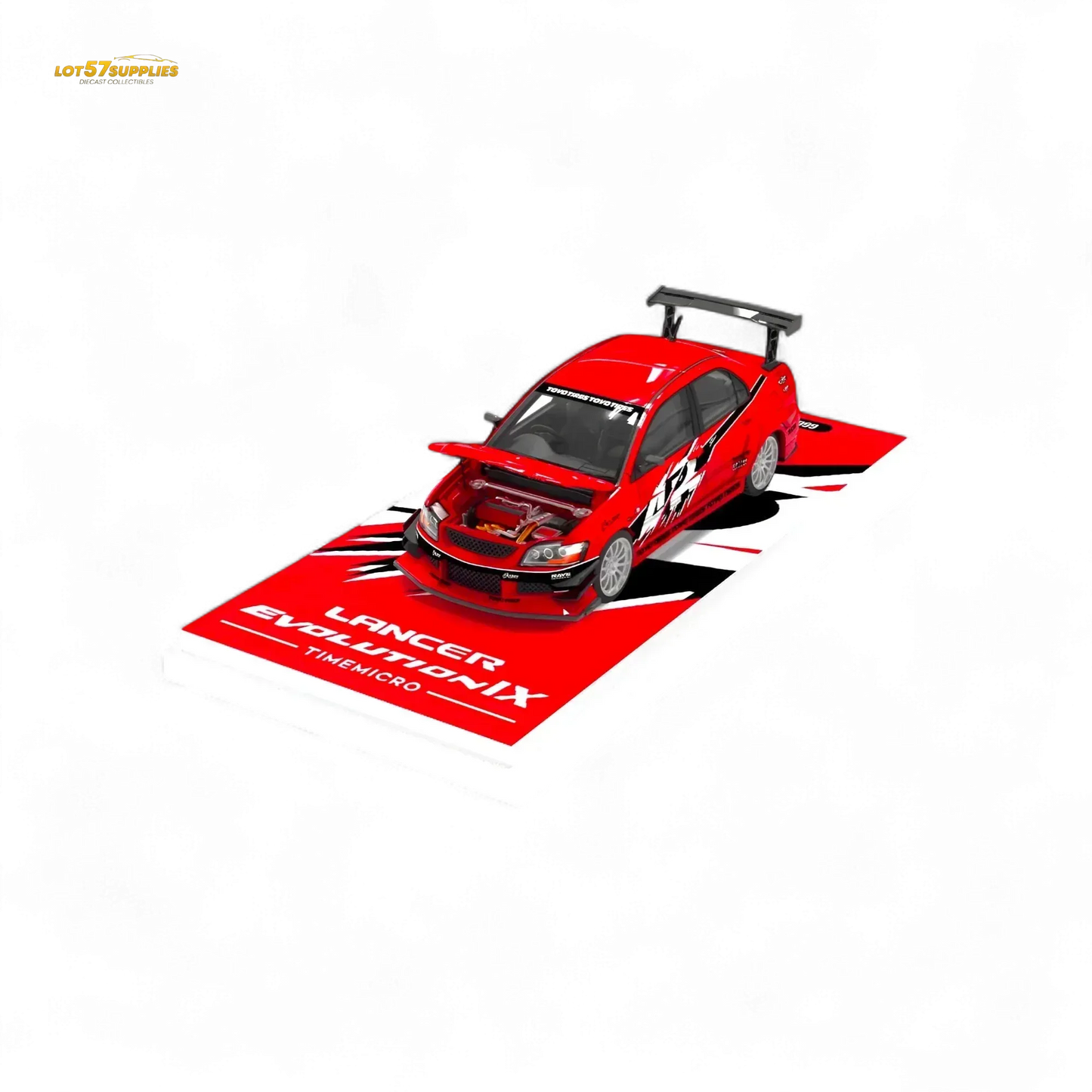 TimeMicro Mitsubishi Lancer EVO 9th Gen - Openable Hood & Figure - With Container 1:64 - ToylandEU