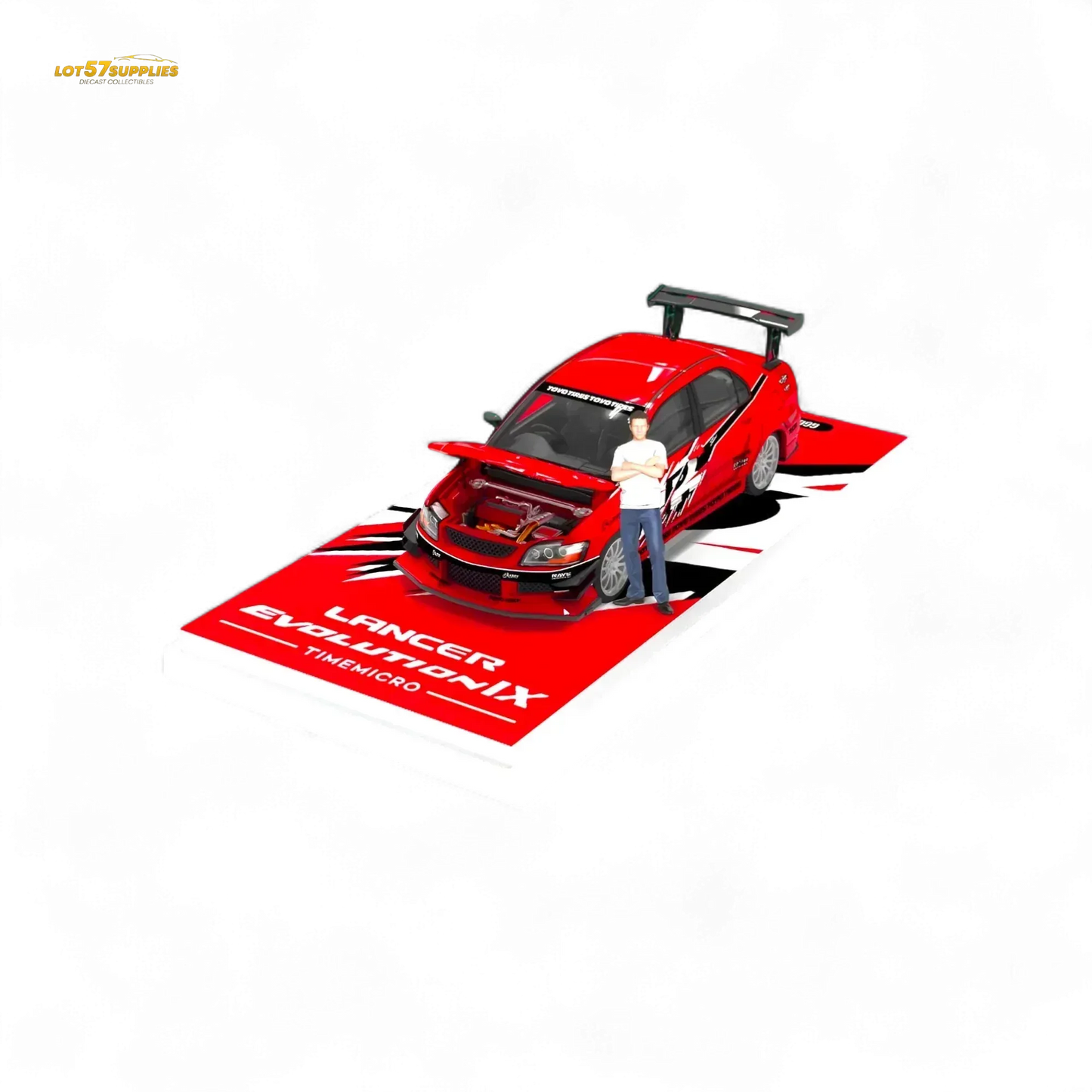 TimeMicro Mitsubishi Lancer EVO 9th Gen - Openable Hood & Figure - With Container 1:64 - ToylandEU