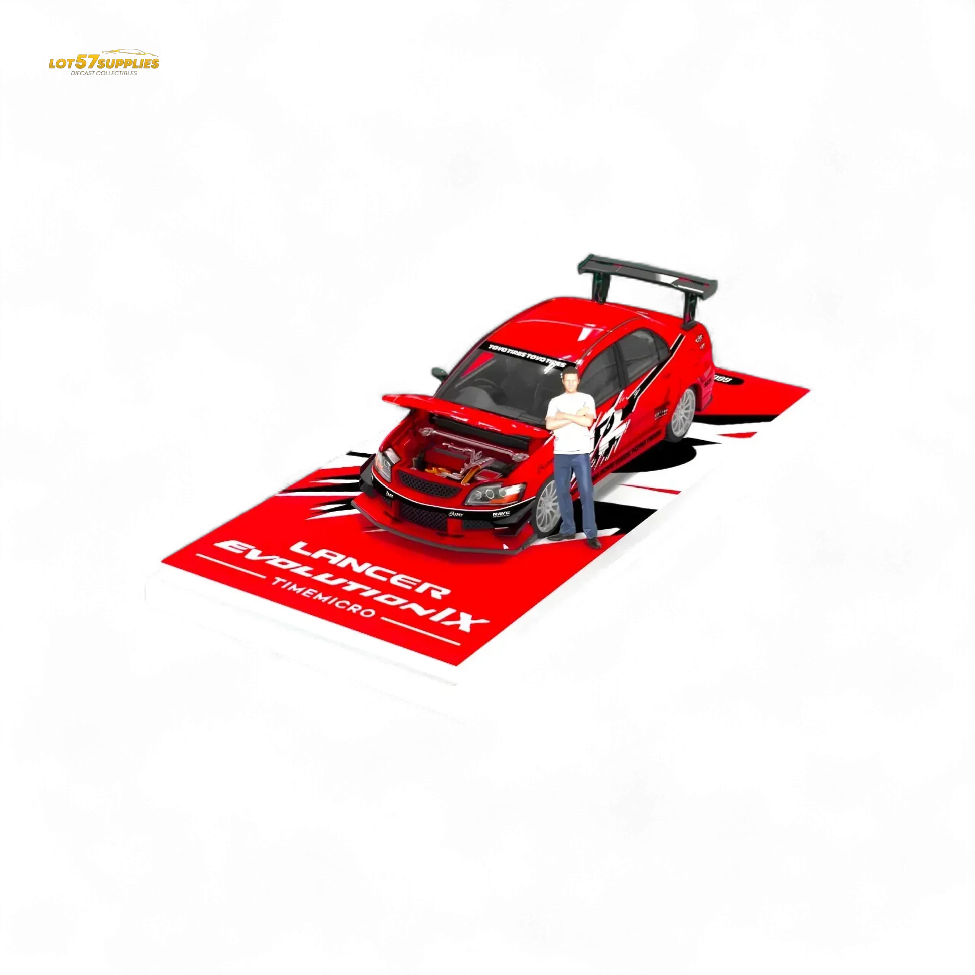 TimeMicro Mitsubishi Lancer EVO 9th Gen - Openable Hood & Figure - With Container 1:64 - ToylandEU