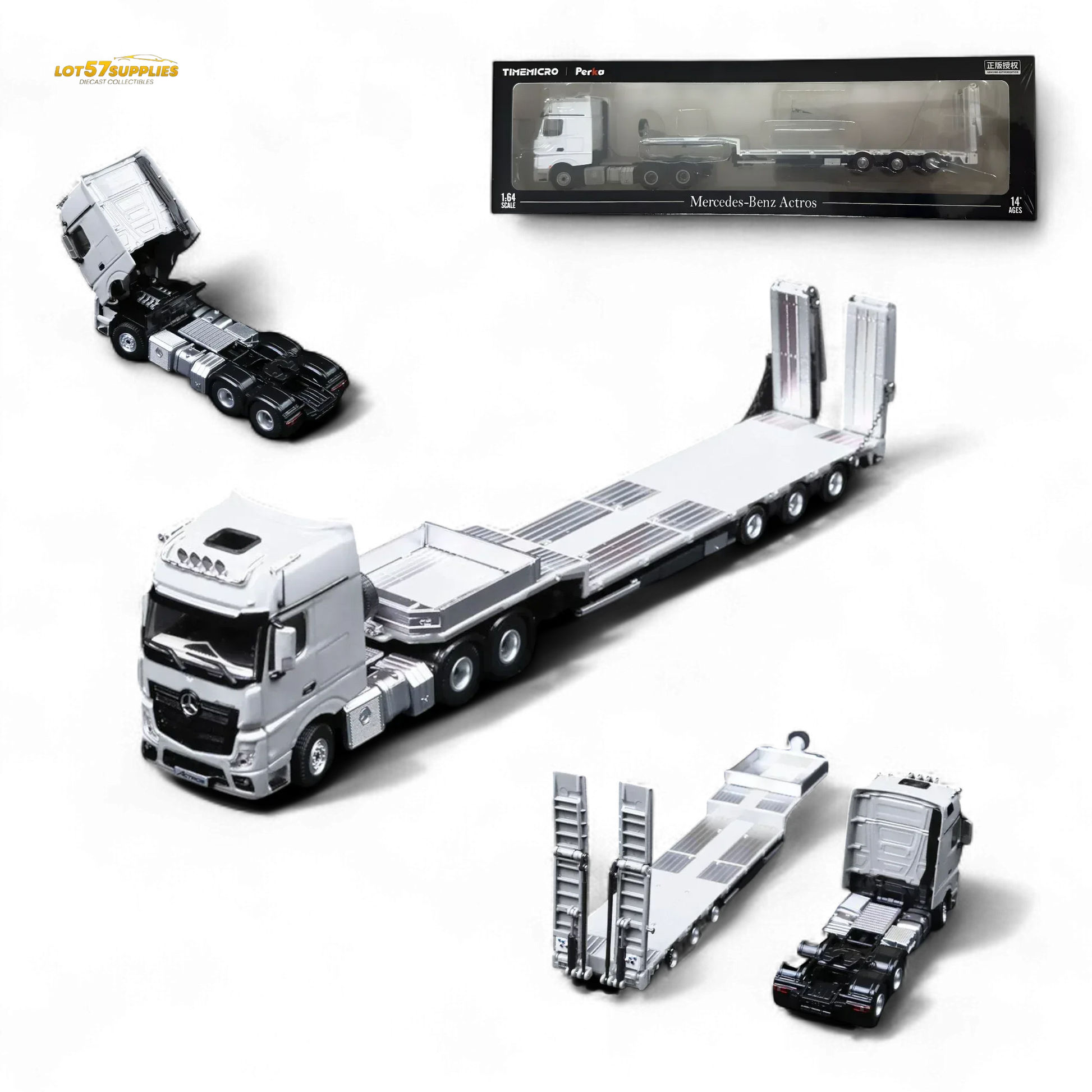 TimeMicro & Perka BENZ FLATBED TRANSPORT VEHICLE - White 1:64 - ToylandEU