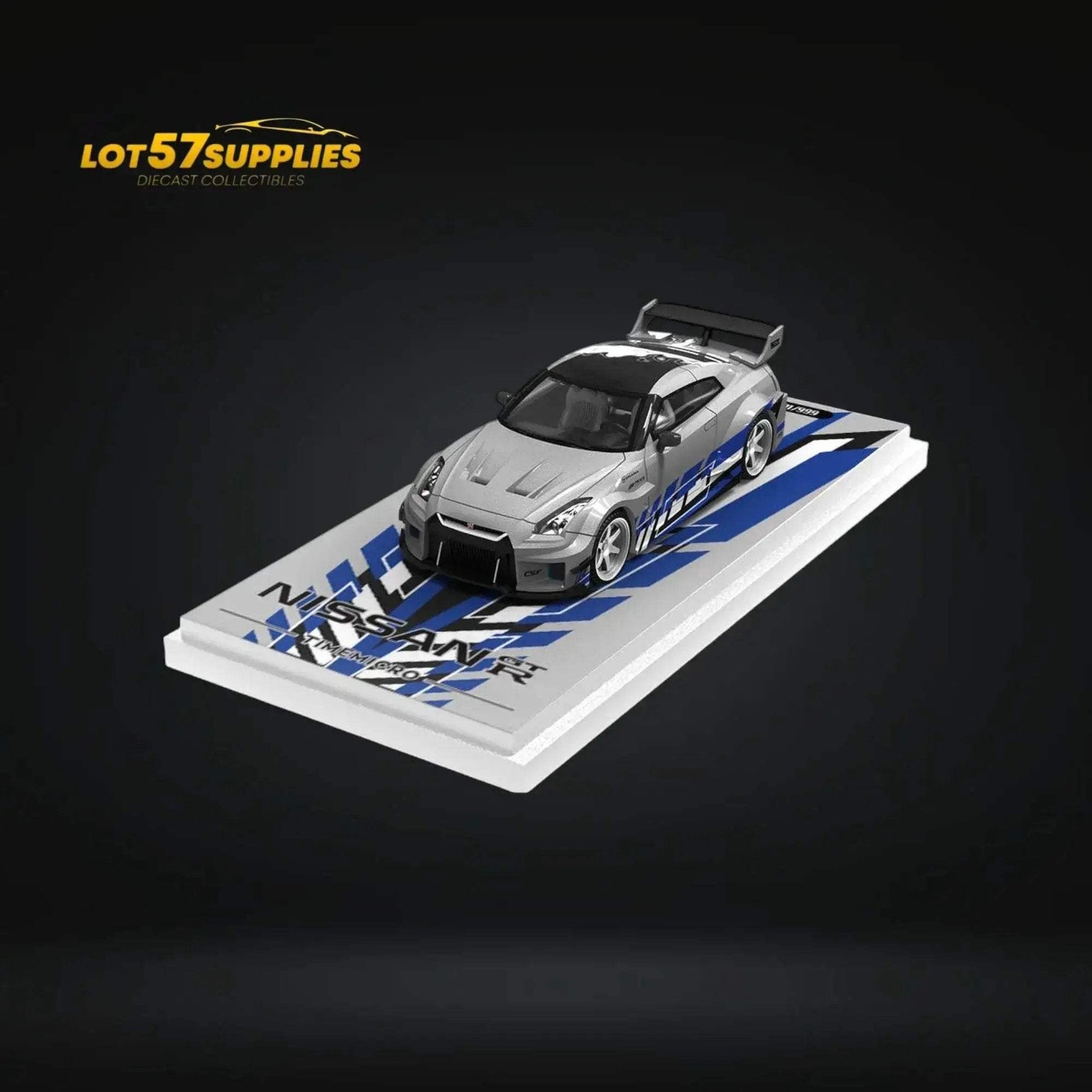 TimeMicro Skyline GT-R R35 FNF Silver Blue Ordinary 1:64 - ToylandEU