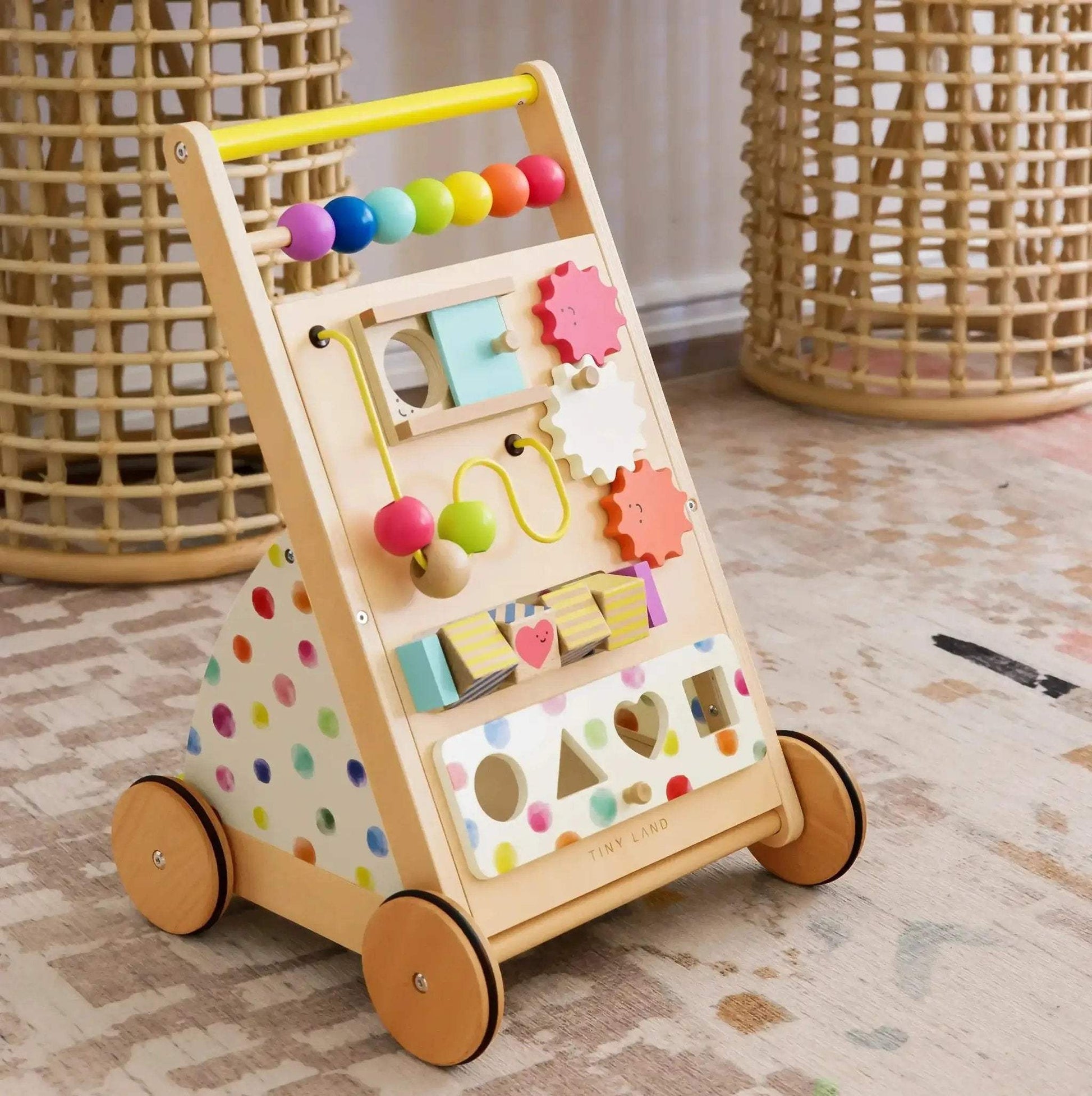 Tiny Land® Premium Natural Wooden Activity Walker - ToylandEU