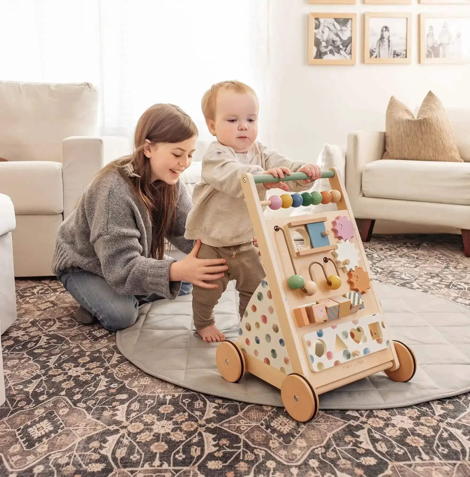 Tiny Land® Versatile Natural Wooden Baby Walker - ToylandEU