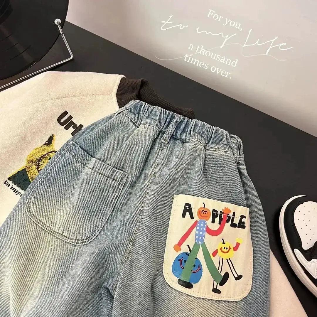  Toddler Denim Jeans Anime Pattern Elastic Waist Soft -  ToylandEU™