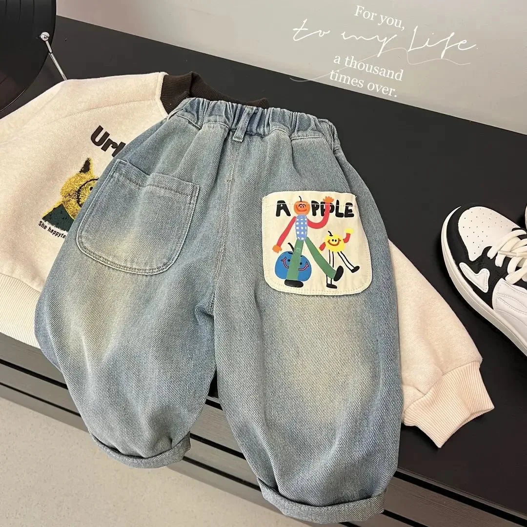 Toddler Denim Jeans With Elastic Waist Anime Pattern - ToylandEU