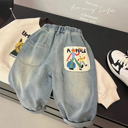 Toddler Denim Jeans With Elastic Waist Anime Pattern - ToylandEU