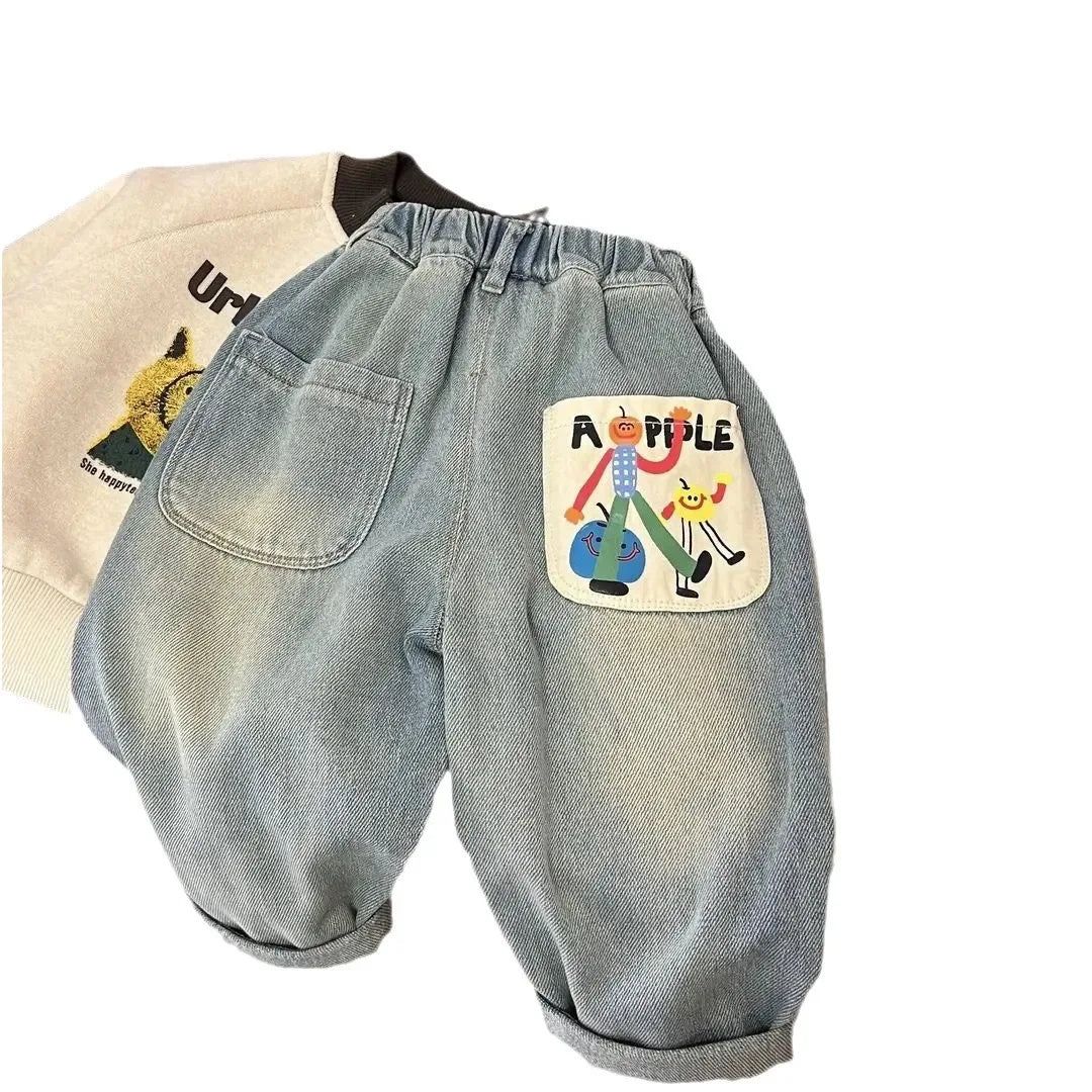 Toddler Denim Jeans With Elastic Waist Anime Pattern - ToylandEU