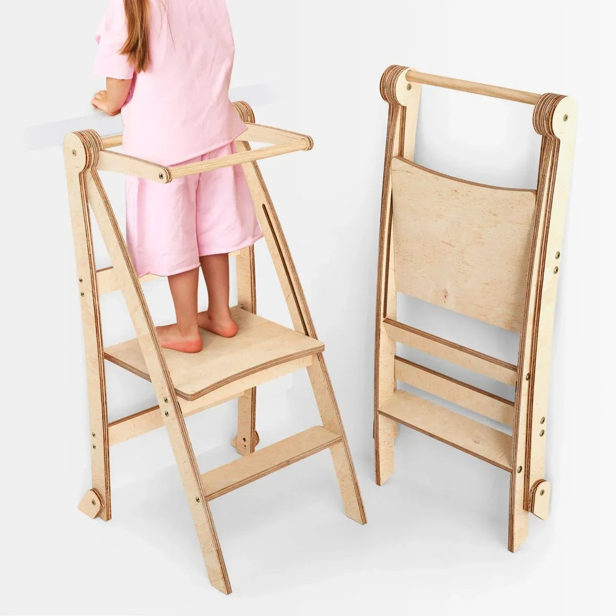 Toddler Tower: Foldable Step Stool for Toddlers - Beige - ToylandEU