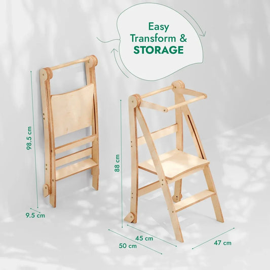 Toddler Tower: Foldable Step Stool for Toddlers - Beige - ToylandEU