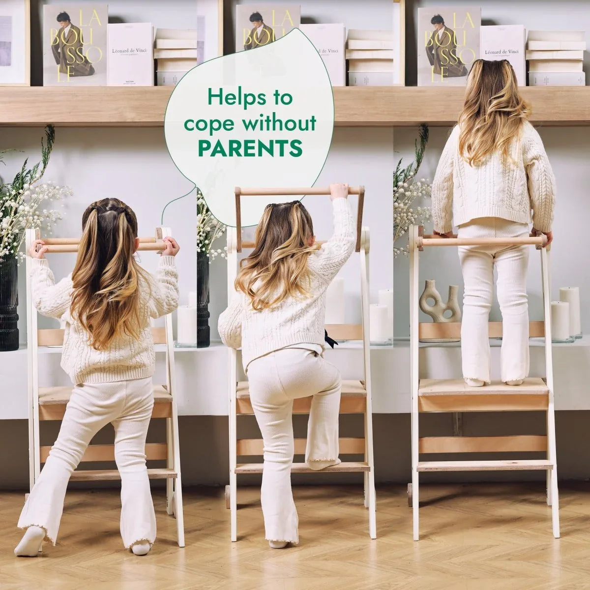 Toddler Tower: Foldable Step Stool for Toddlers - Beige - ToylandEU