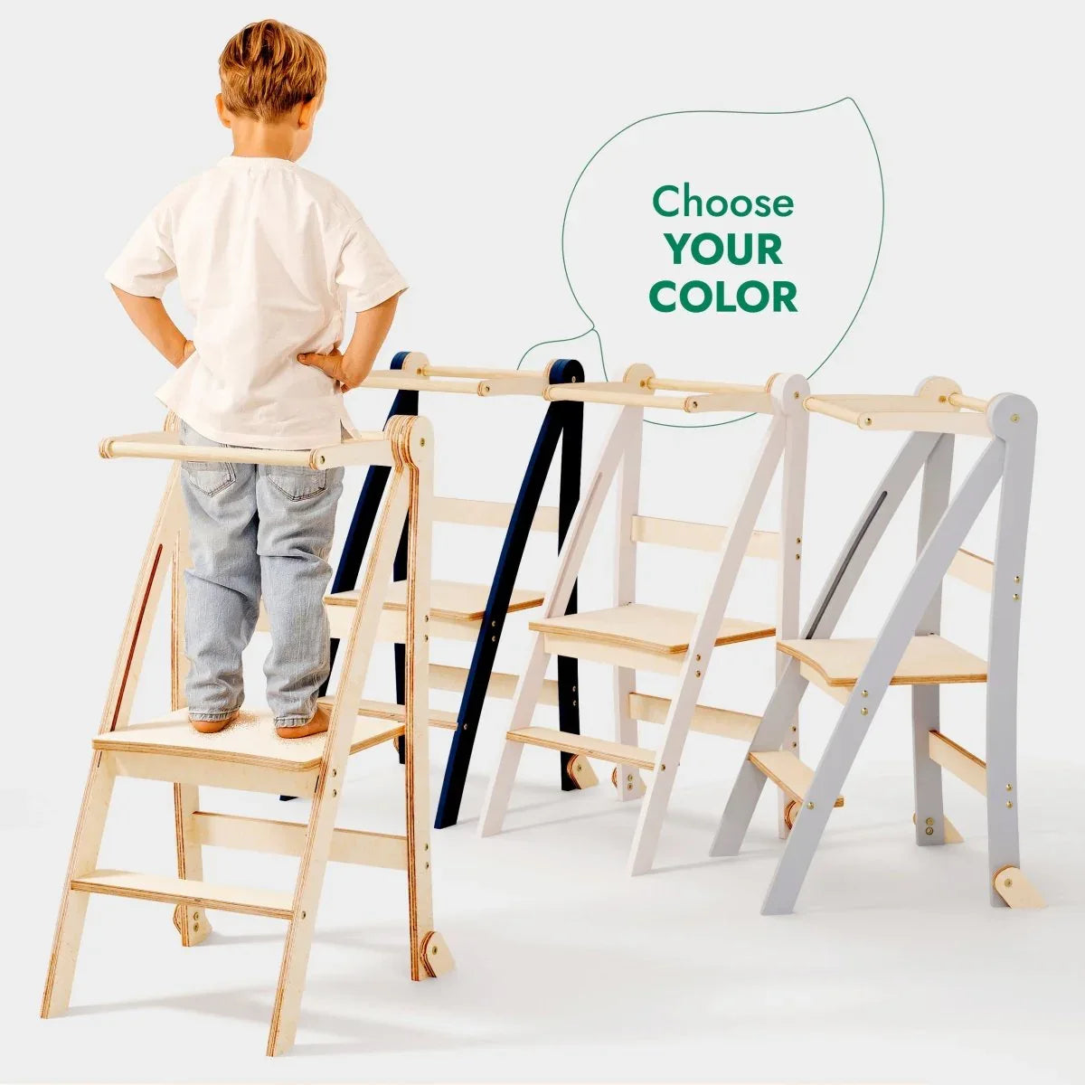 Toddler Tower: Foldable Step Stool for Toddlers - Beige - ToylandEU