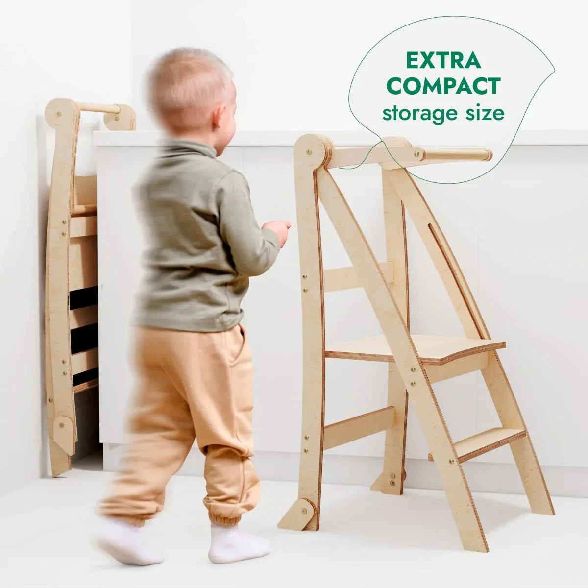 Toddler Tower: Foldable Step Stool for Toddlers - Beige - ToylandEU