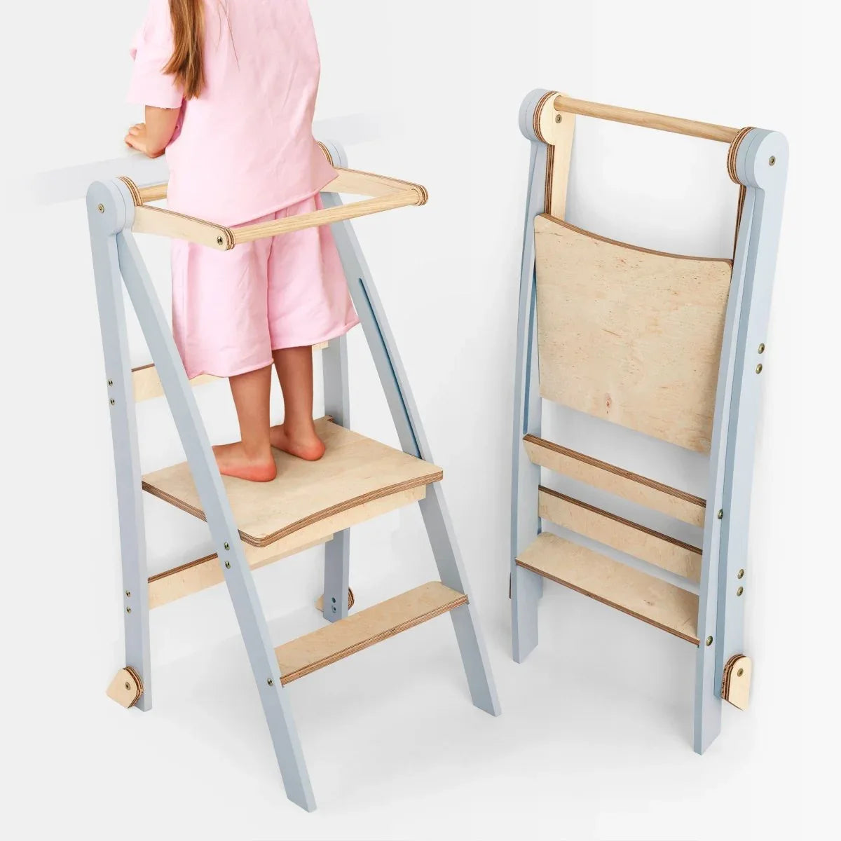 Toddler Tower: Foldable Step Stool for Toddlers - Gray - ToylandEU