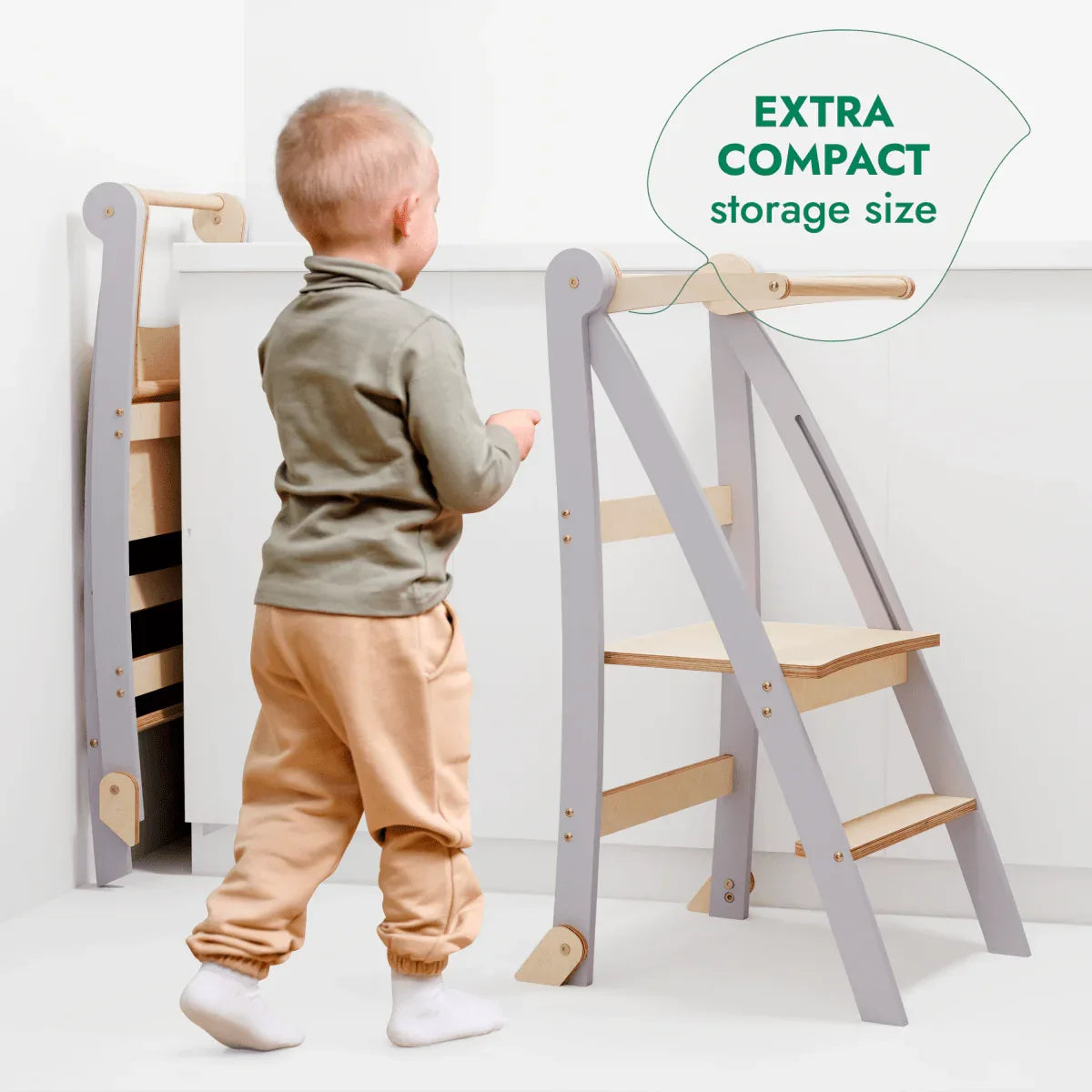 Toddler Tower: Foldable Step Stool for Toddlers - Gray - ToylandEU