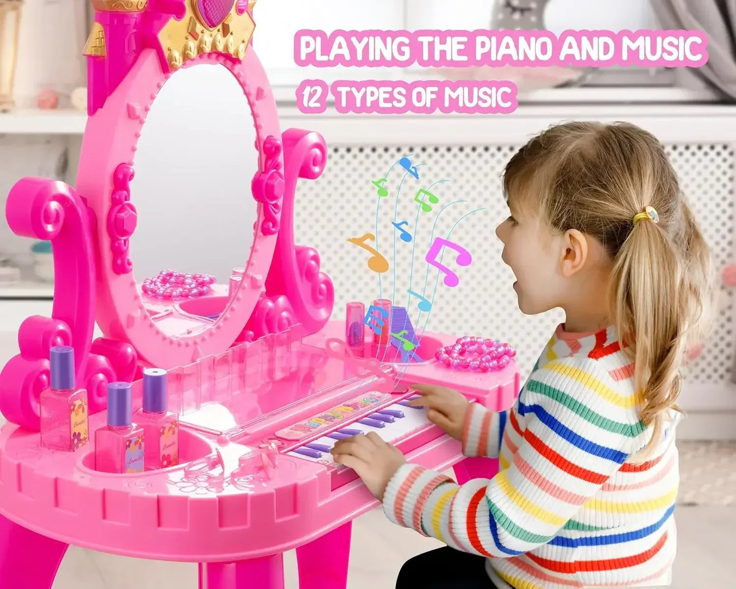 Toddler Vanity Set With Lights And Adjustable Mirror And Seat - ToylandEU