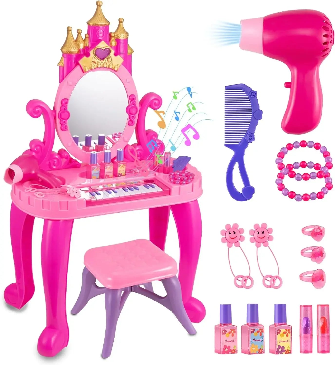 Toddler Vanity Set With Lights And Adjustable Mirror And Seat - ToylandEU