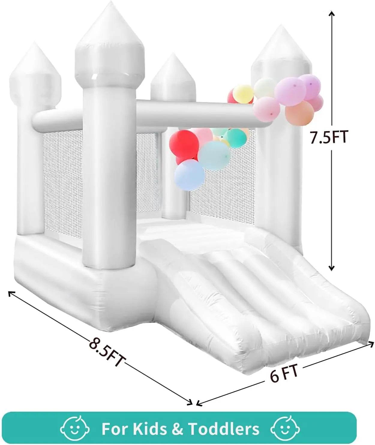 Toddlers Party 9x7x6ft Inflatable White Bounce House With Slide - ToylandEU
