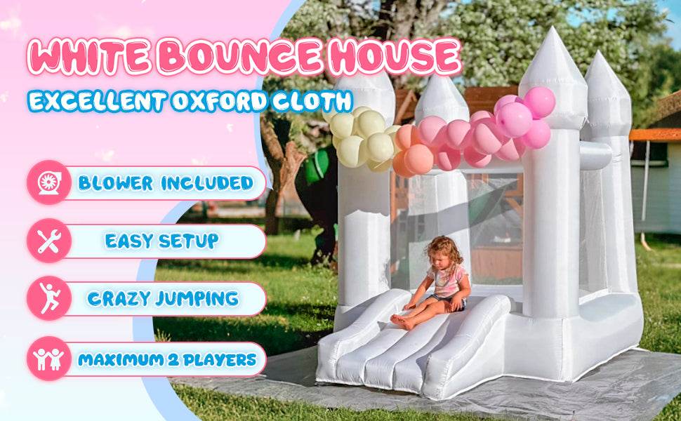 Toddlers Party 9x7x6ft Inflatable White Bounce House With Slide - ToylandEU