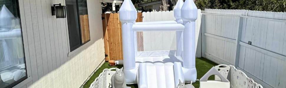 Toddlers Party 9x7x6ft Inflatable White Bounce House With Slide - ToylandEU
