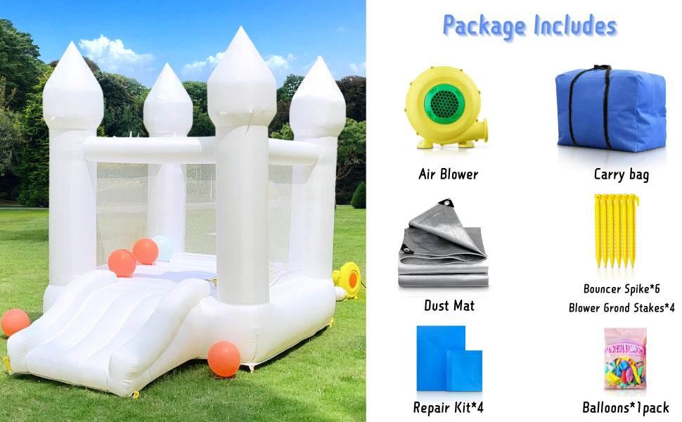 Toddlers Party 9x7x6ft Inflatable White Bounce House With Slide - ToylandEU