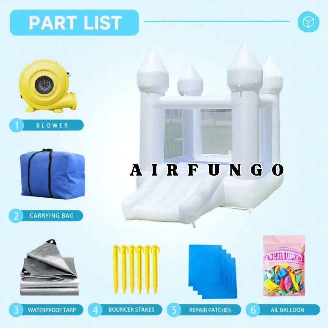 Toddlers Party 9x7x6ft Inflatable White Bounce House With Slide - ToylandEU