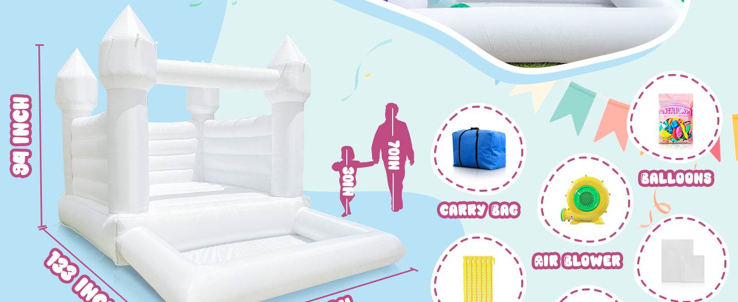 10x8ft Toddlers Party Inflatable White Bounce House With Slide - ToylandEU