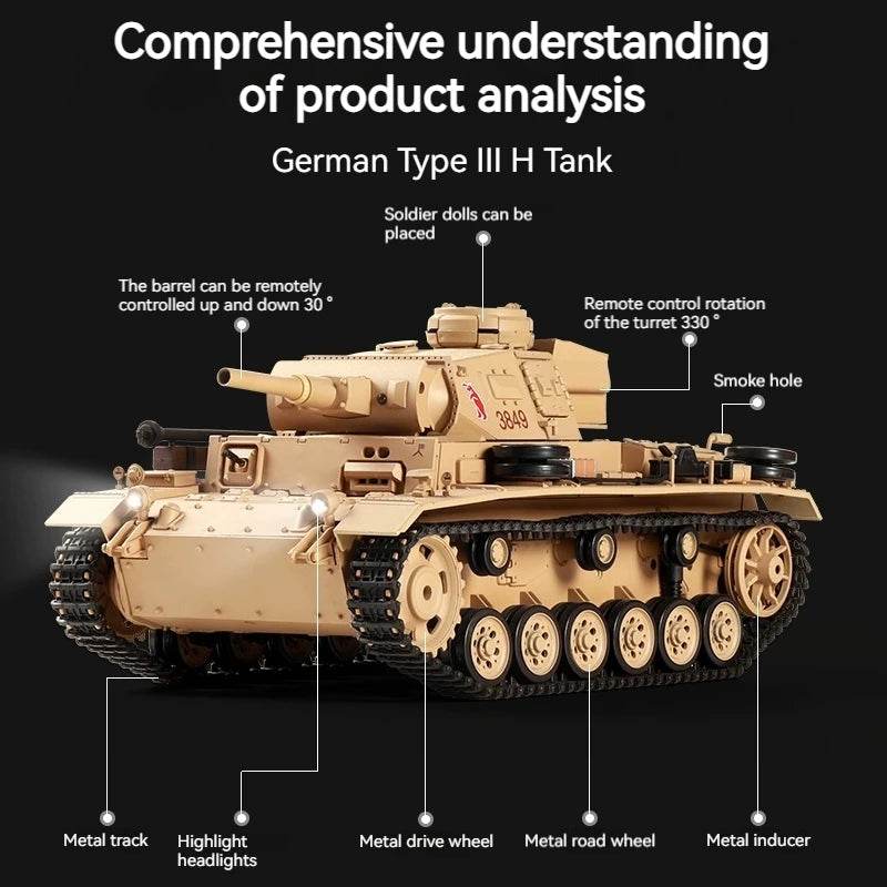 Top RC Tank Sixteenth German Type 3 H Metal Tracks For Boys - ToylandEU