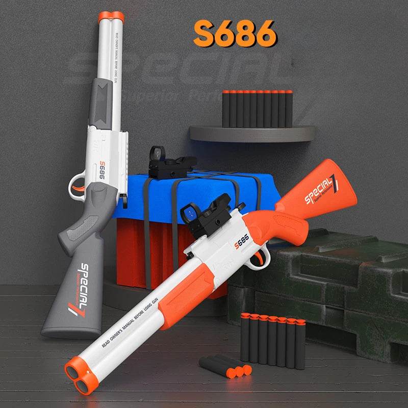 Toy Gun S686 Rifle Double Barreled Airsoft Launcher for Kids - ToylandEU